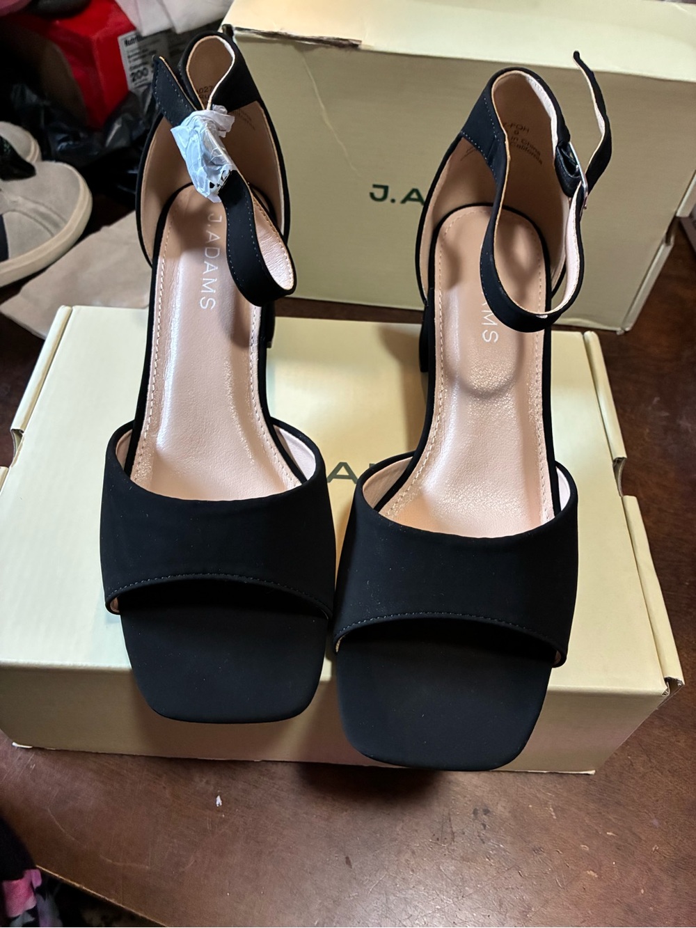 Adams Black Open-Toe Ankle-Strap Block Heels